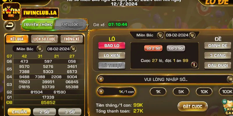 Lô đề online IWIN CLUB - Vốn Chơi 1 Ăn Tiền 99/999/9999 1 Lô Đề online IWIN CLUB